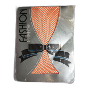 Vintage 80s Fashion Pantyhose Orange Fishnet Tights One Size NEW
